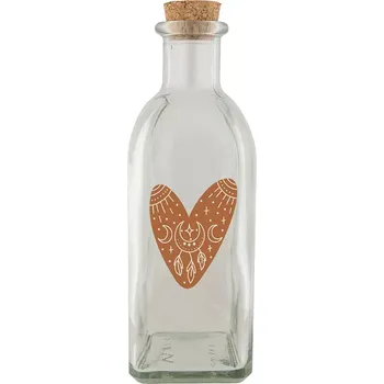 Skleněná lahvička 500 ml - Srdce hnědé