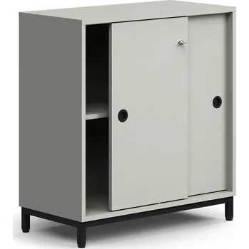 Policová skříň Skříň s posuvnými dveřmi QBUS, 1 police, nohy, úchytky, 868x800x400 mm, černá, světle šedá