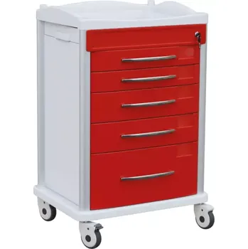 Servírovací stolek OVM - 06, vozík zdravotnický, 5-zásuvkový, červená