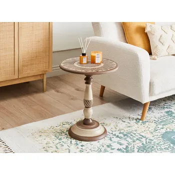 Konferenční stolek Odkládací stolek tmavé mangové dřevo kulatá stolová deska 45 x 45 cm tradiční design Beliani