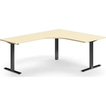 Psací stůl Rohový psací stůl QBUS, T-nohy, 1600x2000 mm, černá podnož, bříza