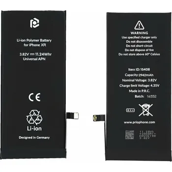 Baterie pro mobilní telefon Prio Baterie pro Apple iPhone XR, 2942 mAh, montážní popruh součástí