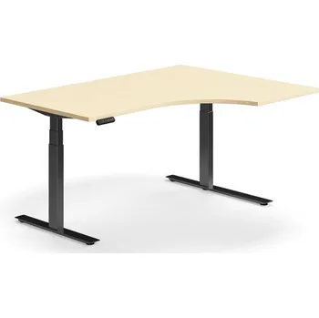 Psací stůl Výškově nastavitelný stůl QBUS, rohový, 1600x1200 mm, černá podnož, bříza