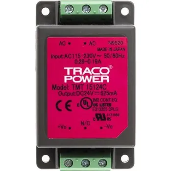 spínaný zdroj Spínaný napájecí zdroj 15W, počet výstupů: 1, výstup: 24V dc 625mA Ano Montáž na rám TMT TRACOPOWER