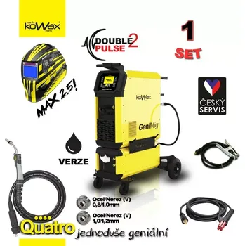 Svářečka KOWAX® GeniMig®355DP LCD5 svařovací zdroj MIG/MAG, TIG-LIFT, MMA, SET S01Q + VODNÍ CHLAZENÍ + KUKLA + HOŘÁK QUATRO