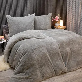 Povlečení decoDoma Beránkové povlečení SOFIE šedé 140 x 200, 70 x 90 cm zipový uzávěr