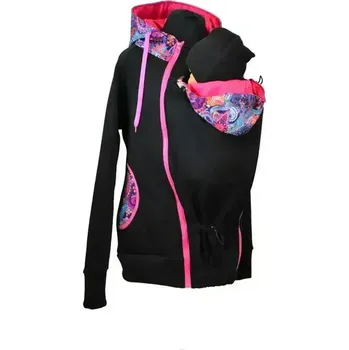 Shara Nosící mikina - černá/ ornamenty/ růžová i v kapuci Velikost: XXS, Vzor: černá/ ornamenty/ růžová i v kapuci