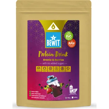 Protein BEWIT Proteinový nápoj aronie s černým rybízem, borůvkou a jahodou se stévií, BIO - 1200 g