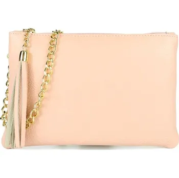 Vera Pelle IT Italská světle růžová pudrová kožená crossbody kabelka s řetízkem