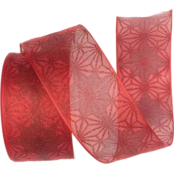 Stuha Vánoční stuha taftová Organdy Gala Premium – Scarlet Sparklečervená 40mm x 2m (16,- Kč/m) Premium (Vánoční stuha organzová, barva červená, červený glitrový potisk, transparentní, s vlascem v lemu)