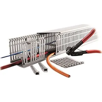 Rozvaděč Kabelové rozdvojky Drážkovaný kabelovod PC/ABS bez obsahu halogenů Otevřený barva Šedá 60 mm x 100mm x 2m RS PRO