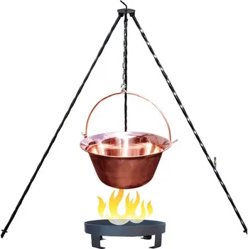 Kempingové nádobí Měděný kotlík 14 L (1,2 mm) + klasická ocelová trojnožka 1,2 m + přenosné ohniště 36 cm