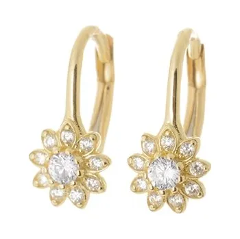 Náušnice Dětské náušnice kytičky ze žlutého zlata se zirkony ZNA263F + Dárek zdarma