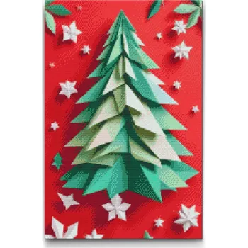 Diamantové malování Diamantové malování - Origami vánoční stromek Velikost: 40x60cm, Rámování: Pouze srolované plátno, Diamanty: Kulaté