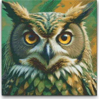 Diamantové malování Diamantové malování - Sova v odstínech tlumené zelené Velikost: 50x50cm, Rámování: Pouze srolované plátno, Diamanty: Čtvercové