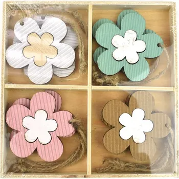 Velikonoční dekorace Závěs květinka, dřevo, mix, 5 cm, 8 ks