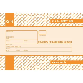 Tiskopis Príjmový pokladničný doklad A6, samoprepis, číslovaný, 2 x 50 listov, Slovensko