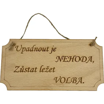 Plechová cedule Upadnout je NEHODA, zůstat ležet VOLBA - dřevěná cedule 20 cm x 10 cm