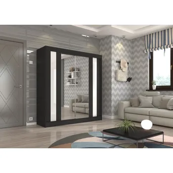 Šatní skříň Šatní skříň s posuvnými dveřmi Keita - 200 cm Barva: Černá + Bílý Lacobel