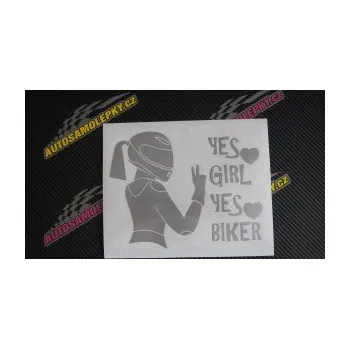 Samolepící dekorace Yes girl, yes biker motorkářka (09 - bílá) SAMOLEPKA NA AUTO, NÁLEPKA, FÓLIE, POLEP, TUNING, VLASTNÍ TEXT, TISK, AUTOSAMOLEPKY.cz, POLEPY, OBRÁZEK, LOGO, 3D STICKERS