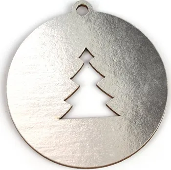 Vánoční dekorace Dřevěná vánoční baňka, stromek, stříbrné lamino