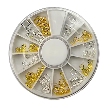 Umělé nehty Ozdoby na nehty - karusel zlato stříbrné performované čtverečky, kolečka