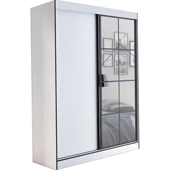 Šatní skříň Šatní skříň OSLO 2 | se zrcadlem | 150 cm | bílá/černá