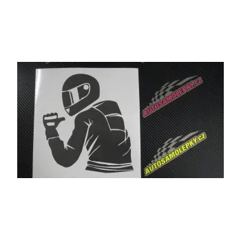 Samolepící dekorace SAMOLEPKA Motorkář 001 levá (09 - bílá) NA AUTO, NÁLEPKA, FÓLIE, POLEP, TUNING, VLASTNÍ TEXT, TISK, AUTOSAMOLEPKY.cz, POLEPY, OBRÁZEK, LOGO, SAMOLEPKY