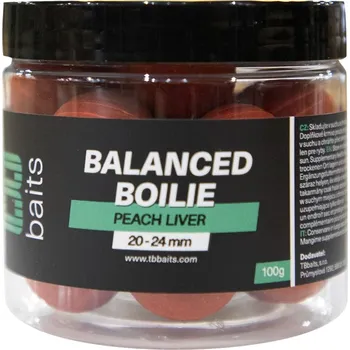 Nástraha TB Baits Vyvážené Boilie Balanced + Atraktor Peach Liver 100g 20-24mm