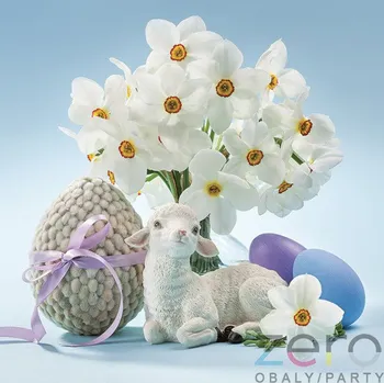 Jednorázové nádobí Ubrousky 'Daisy' 33 x 33 cm 3N (20 ks) - (Velikonoce) ovečka s narcisy