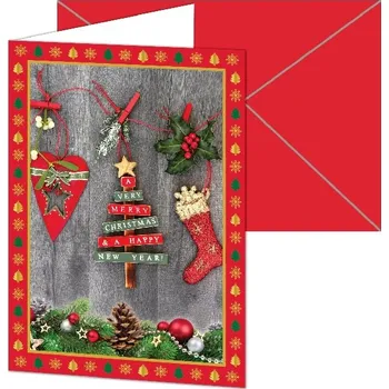 Blahopřání s obálkou Vánoční ozdoby červená/zelená