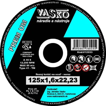Řezný kotouč Řezný kotouč na kov a nerez 125 x 1,6 x 22,2 PREMIUM