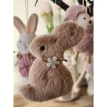 Dětské zboží Růžový plyšový závěsný velikonoční králíček s kytičkou Magiccal - 7*3*10 cm