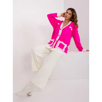 Dámský svetr Dámský úpletový set BA KMPL 3017.76P Ecru s neon růžovou - FPrice ecru - růžová one size