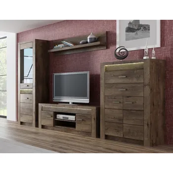 Obývací stěna Obývací sestava INDIANAPOLIS (4+6+9+11), tmavý jasan