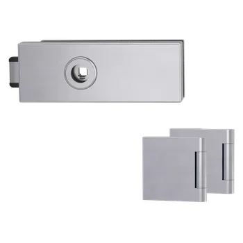 Dveřní kování GK - PURISTO S - ZÁMEK na skleněné dveře - UV (vč. závěsů) kování na sklo bez otvoru BN - Broušená nerez (71)