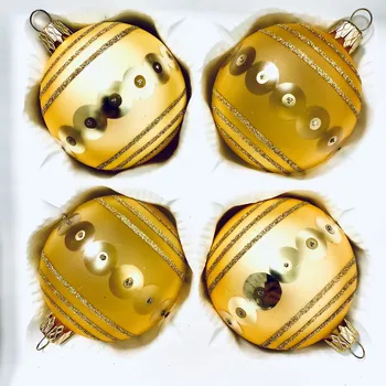 Vánoční ozdoba Ziva - sada zlatých skleněných ozdob s egyptským motivem (zlatá ,unikátní sada 4 ks, velikost 7cm) IRISA Velikost: 7 cm, Balení: 4ks, Barva: zlatá