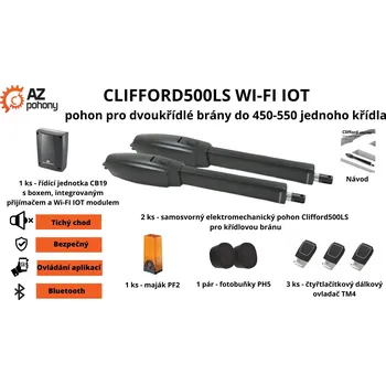 Pohon brány Clifford500LS - pohon pro dvoukřídlé brány až do 550 kg na jedno křídlo a až do 9m průjezdu