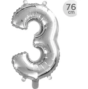 Balónek Junior Balón narozeninový 76 cm - číslo 3, stříbrný