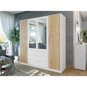 Šatní skříň Šatní skříň Lily Lux D4, Barva: bílá / bílá + dub wotan, Nástavec: Ne MIRJAN 5903211214912