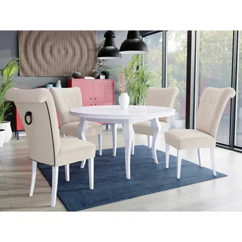 Stůl Julia FI 100 se 4 židlemi ST65 a klepadlem 10, Klepadlo: černá, Barva křesla: bíla, Barva stolu: bíly lesk, Potah: Magic Velvet 2250 MIRJAN 5903211164262