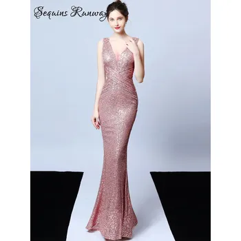 Dámské šaty Dlouhé šaty na ples Sequins SQ843 Barva: Růžová, Velikost: 2XL