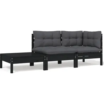 Zahradní pohovka Petrashop 3dílná zahradní souprava s poduškami černá masivní borovice Černý806674