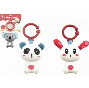 Chrastítko panda/zajíc/koala plast 18cm mix barev na kartě v sáčku 0m+