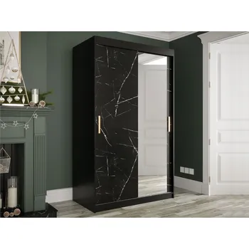 Šatní skříň Skříň s posuvnými dveřmi Nonnus 120 T2, Úložný prostor: ano, Barva: černá matná / černá mramor MIRJAN 5903211111860