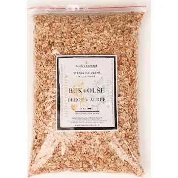 Štěpka na uzení OHENVZAHRADE.CZ Prvotřídní dřevní štěpka 3-8 mm mix buk + olše - 1 kg