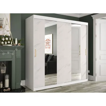 Šatní skříň Moderní posuvná skříň Nonnus 200 Pole, Úložný prostor: ne, Barva: bílá matná / bílá mramor MIRJAN 5903211109546