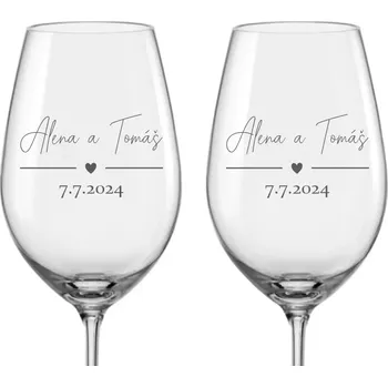 Sklenice Svatební skleničky na víno Srdce se jmény, 2 ks (Do poznámky v nákupním košíku napište jména novomanželů a datum svatby)