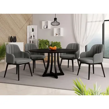 Nábytek Kulatý stůl Dagerto FI 120 se 4 židlemi ST105 05, Barva křesla: černá, Potah: Magic Velvet 2217 MIRJAN 5903211307348