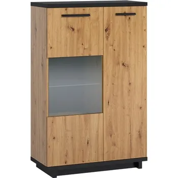 Obývací pokoj Vitrína 90 Mins MS12, Barva: dub artisan + dub artisan + černý mat, Osvětlení: osvětlení LED MIRJAN 5902928303827